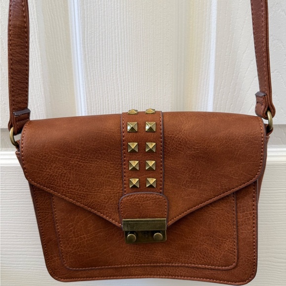 Handbags - Brown Leather Studded Shoulder Bag